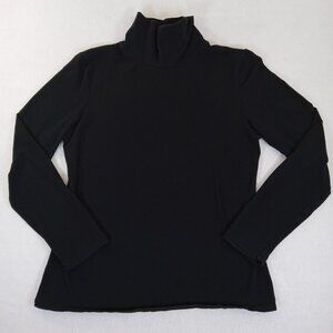 Boston Proper Black Turtleneck Top Women's Size L Long Sleeve Cotton Blend Basic